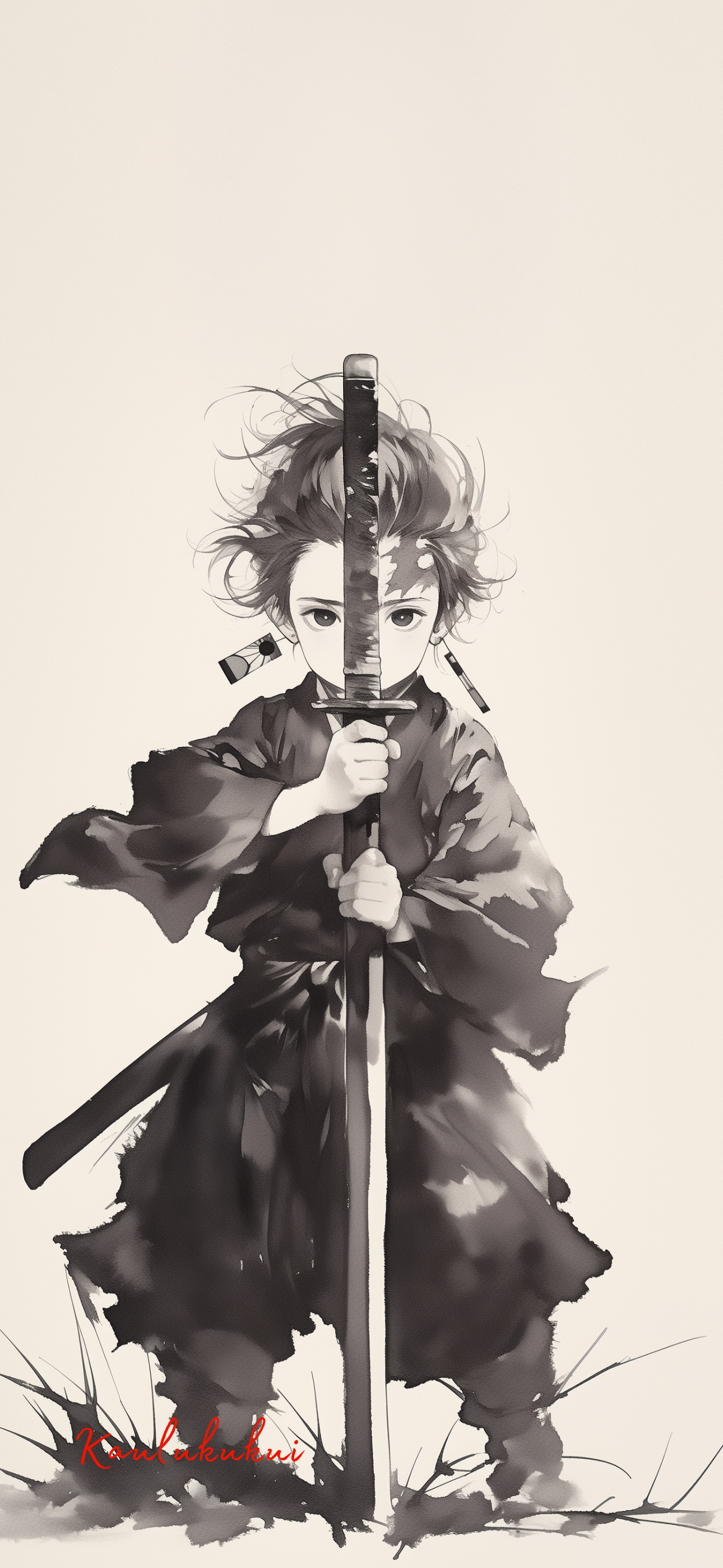 Kid Tanjiro 1 Ink Art - Phone Wallpaper