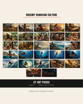 All twenty-seven Dreamy Hawaiian Culture pieces shown together in a grid, with the contents: 27 art pieces and a signed certificate