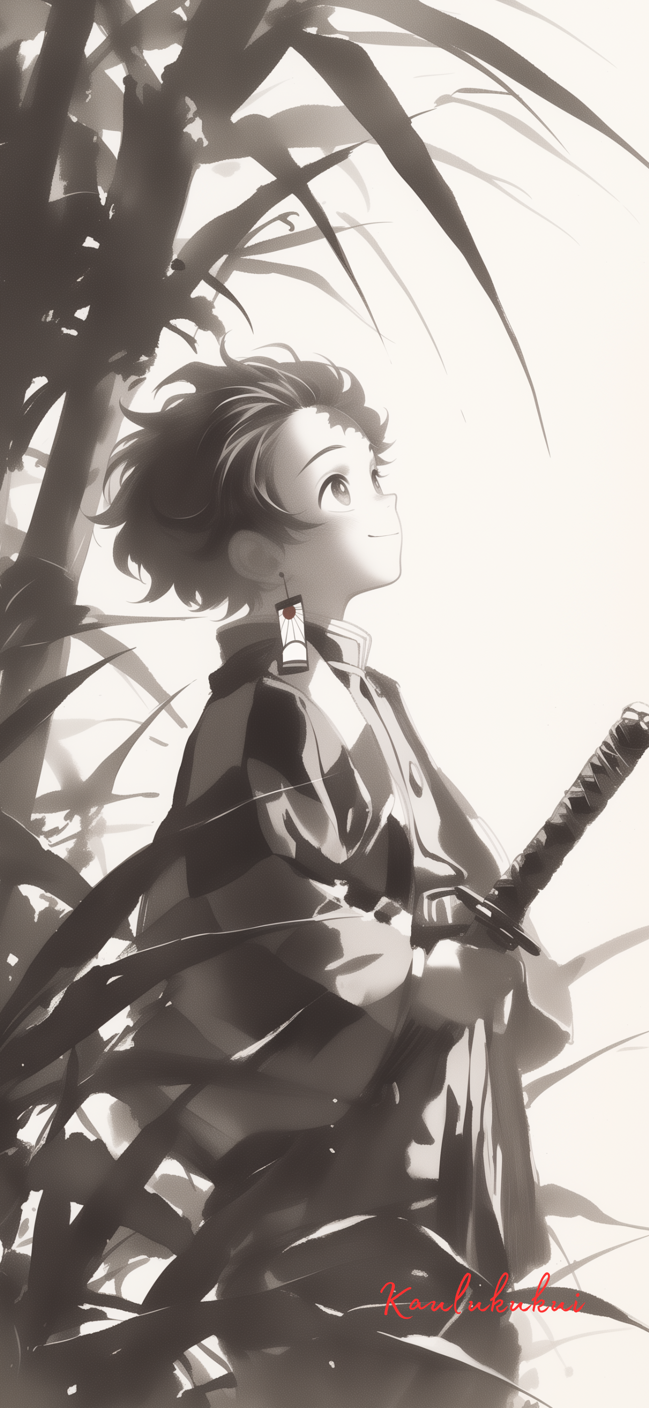 Kid Tanjiro 2 Ink Art - Phone Wallpaper