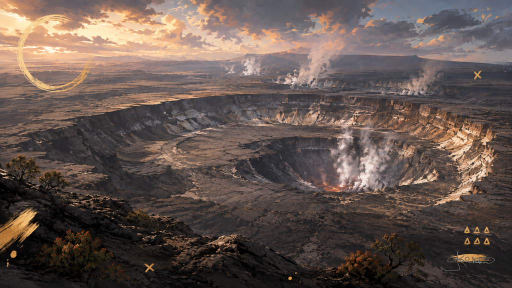 Kīlauea and Halemaʻumaʻu on Hawaiʻi Island, steam rising off the crater floor with the vent glowing red down in the pit. Dreamy Hawaii 4K desktop wallpaper by Dreams On Kanvas
