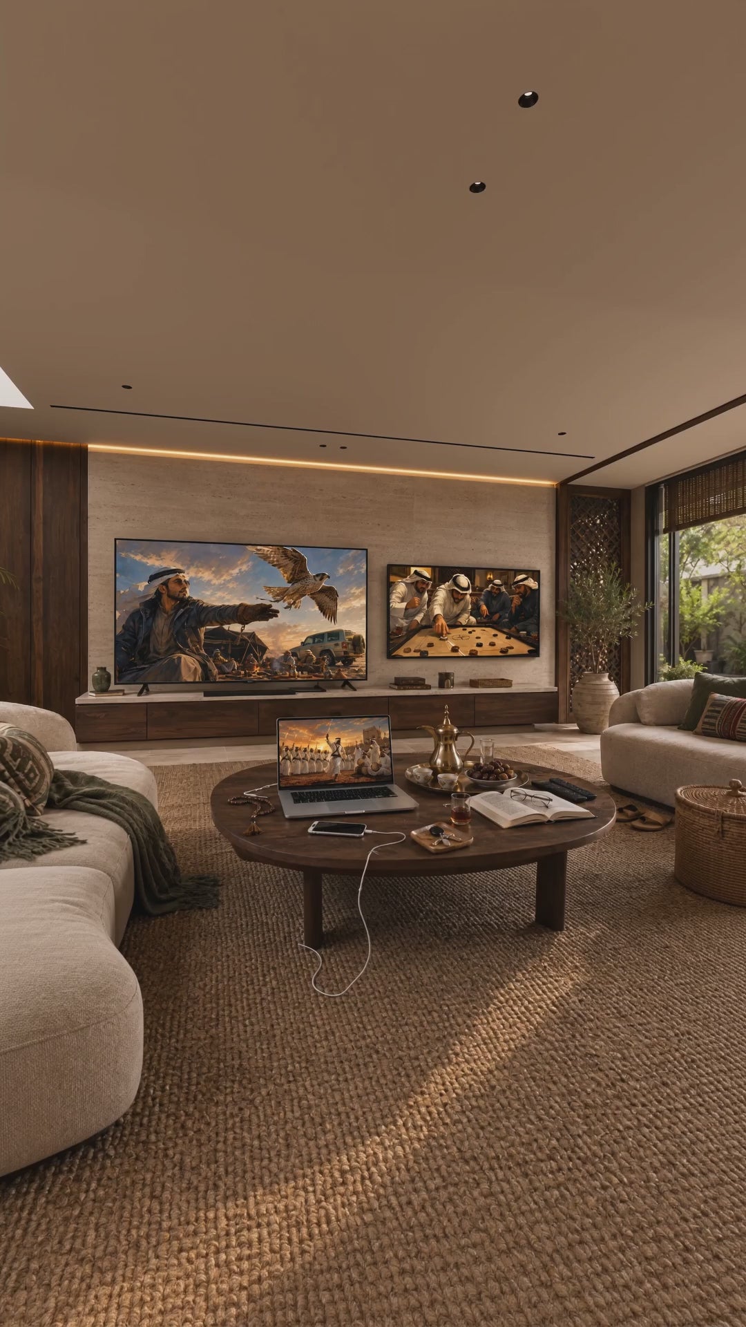 Dreamy Kuwaiti Culture on the TV in a living room, a short clip of the art on the screens